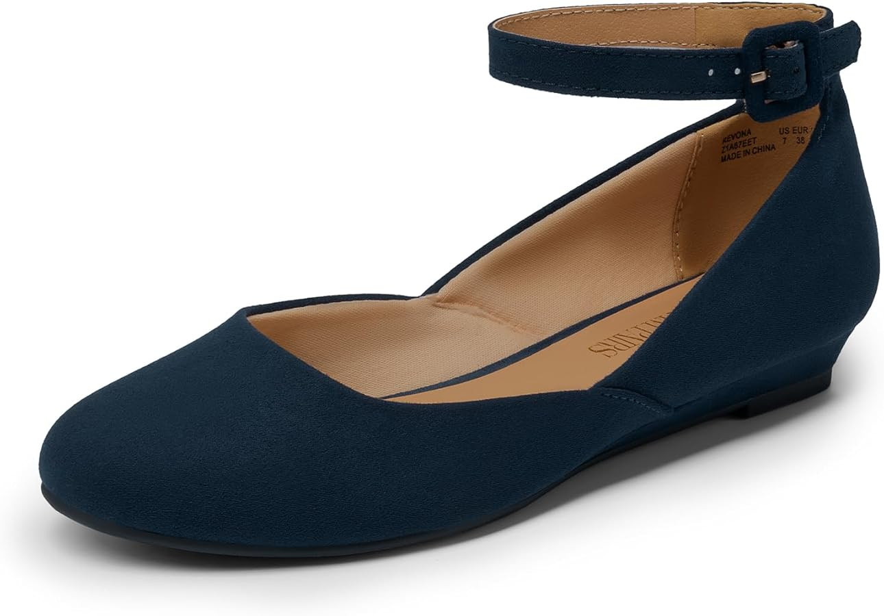 DREAM PAIRS Women's Dress Flats Ballet Low Wedge Round Toe Ankle Strap Comfortable Casual Flats S... | Amazon (US)