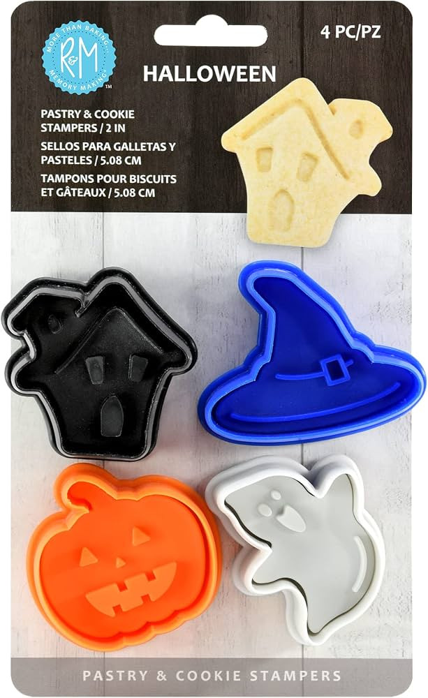 R&M Halloween Pastry & Cookie Cutter set of 4. Assorted Designs and Colors, Haunted House, Witch ... | Amazon (US)