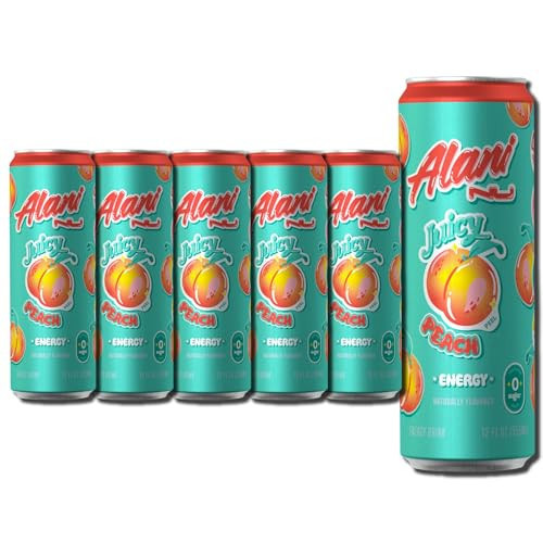NEW Alani Energy Drink Juicy Peach, Sugar-Free, Low-Calorie, 200mg Caffeine, B Vitamins & Biotin, 12 Fl Oz Cans (6-Pack) | Amazon (US)