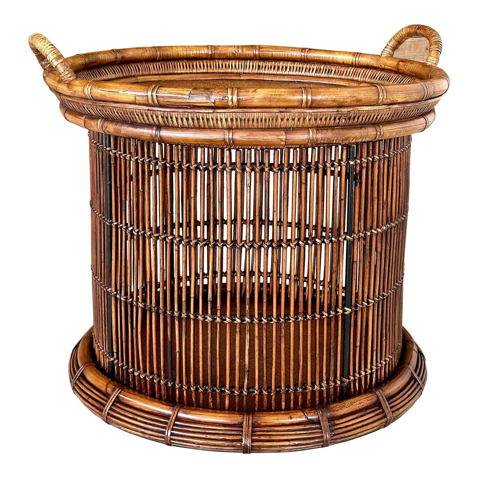 Coastal Rattan Tray Top Cage Side Center Table by Palecek | Chairish