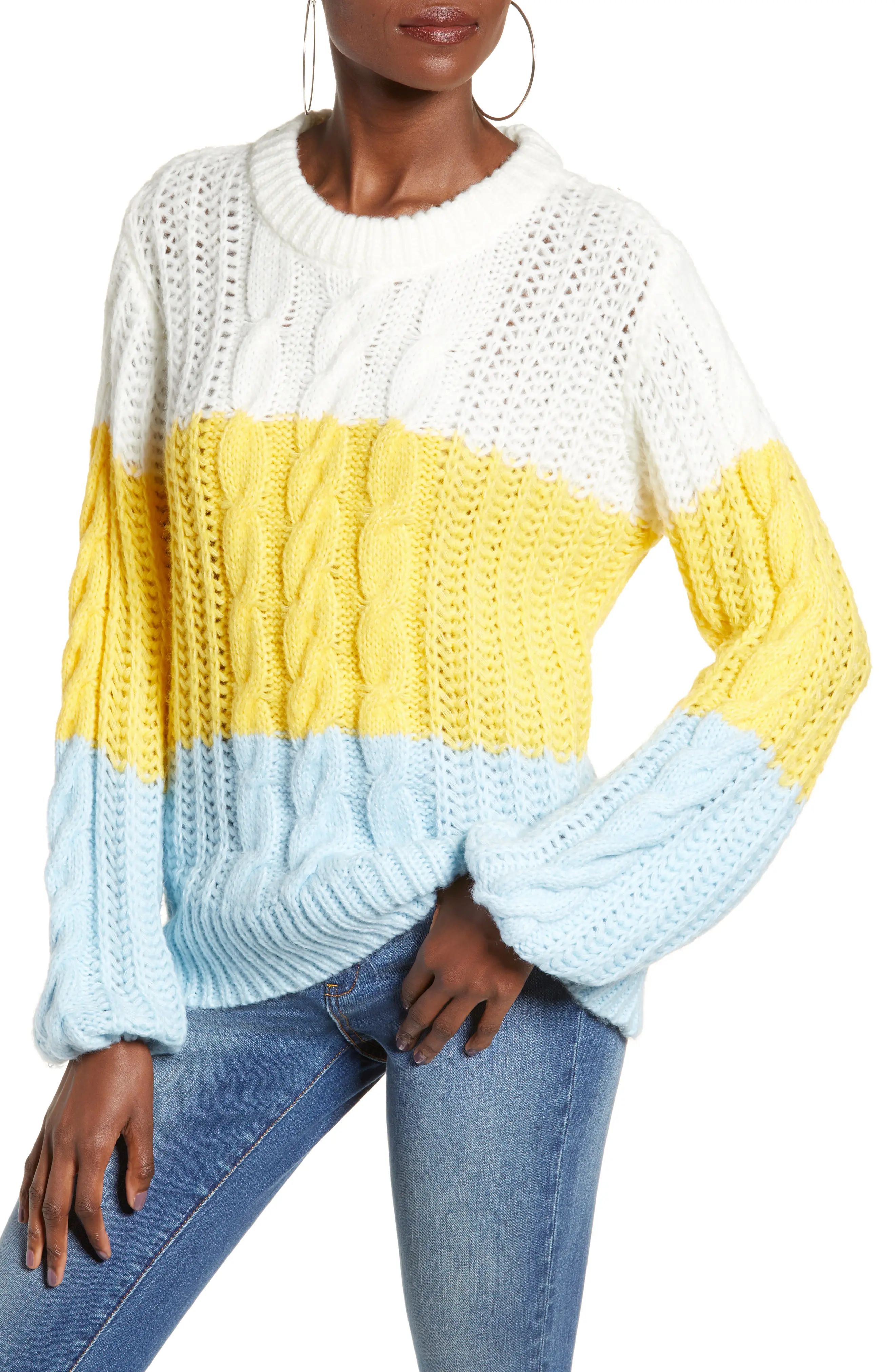VERO MODA Becca Colorblock Chunky Cable Sweater | Nordstrom