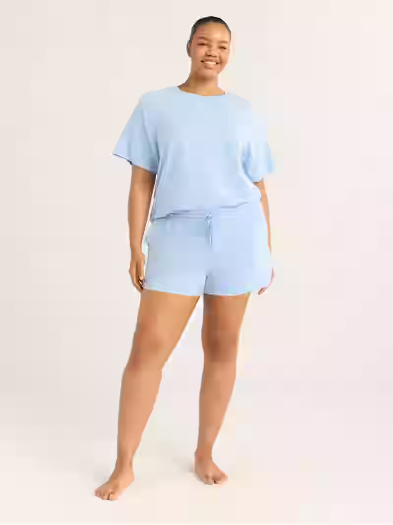 Joyspun Women's French Terry Short Sleeve Top and Shorts Set, 2-Piece, Sizes XS-3X | Walmart (US)