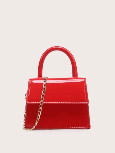 Mini Patent Leather Satchel Bag | SHEIN