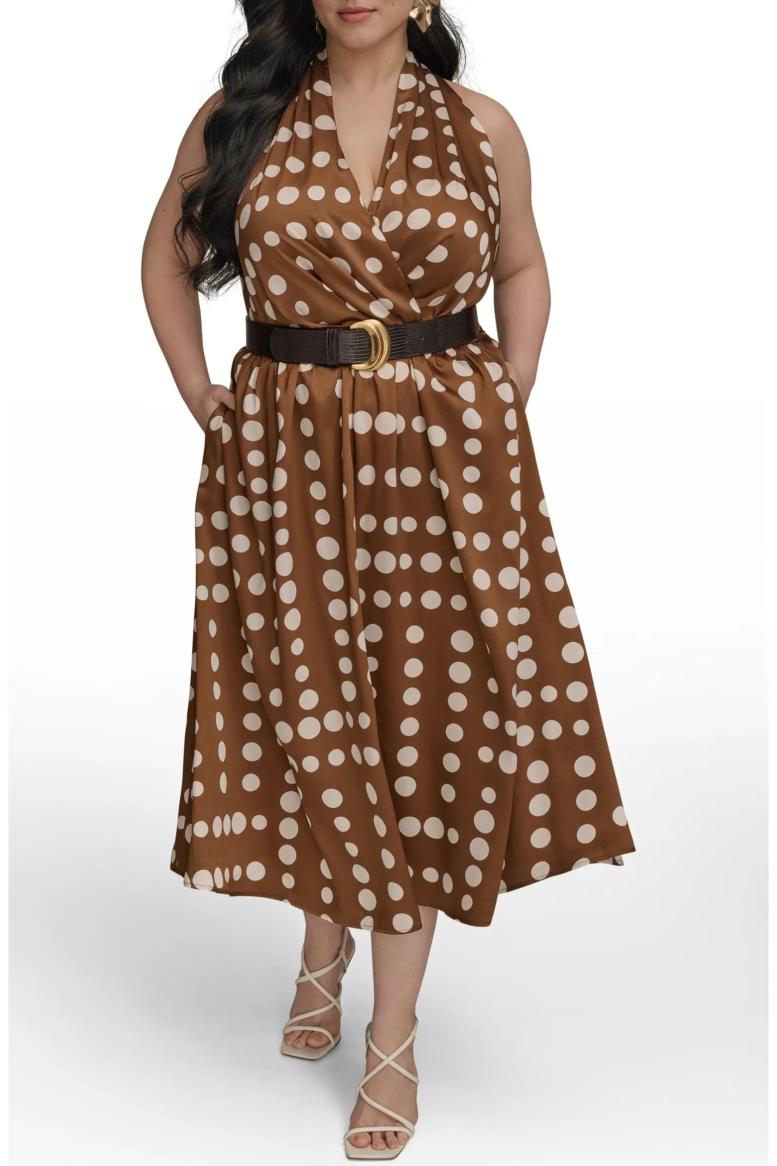 Donna Karan New York Dot Print Halter Midi Dress (Women) | Nordstrom | Nordstrom