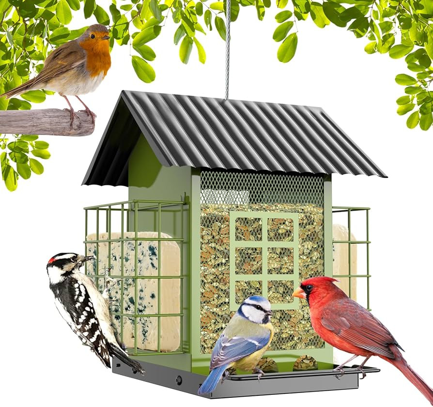 Bird Feeders for Outdoors Hanging, Metal Bird Feeder with Double Suet Cage Cake, Large Capacity, ... | Amazon (US)