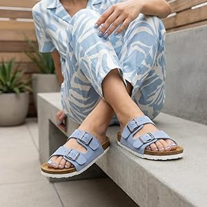 CUSHIONAIRE Lane Cork Footbed Sandals for Women – Comfortable Double Buckle Slip-On with Genuin... | Amazon (US)