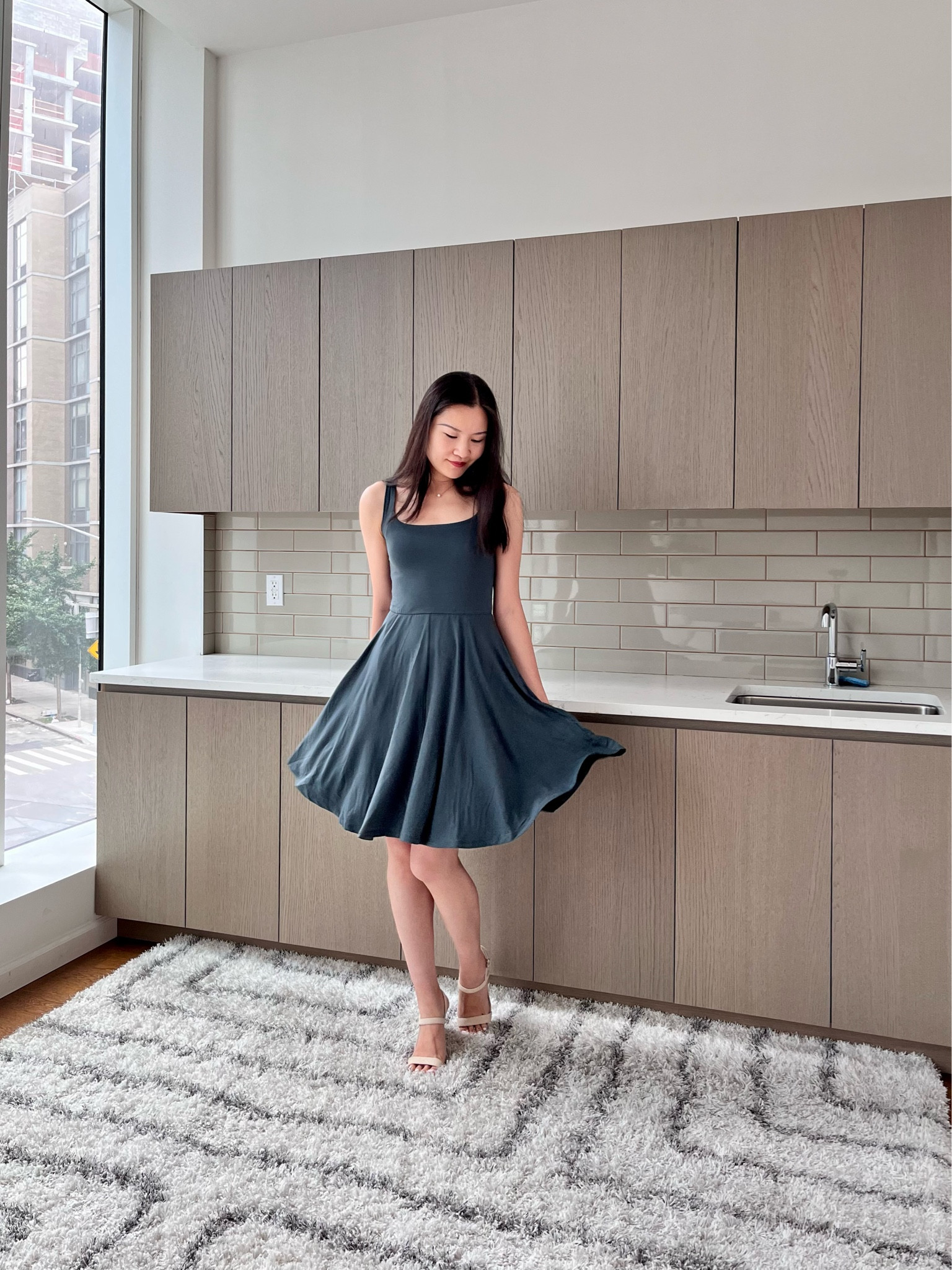 ワンピース [SHOPPERMADE] Tencel Wool Flare Sleeveless Mini Dress Italian Wool Sleeveless Dress