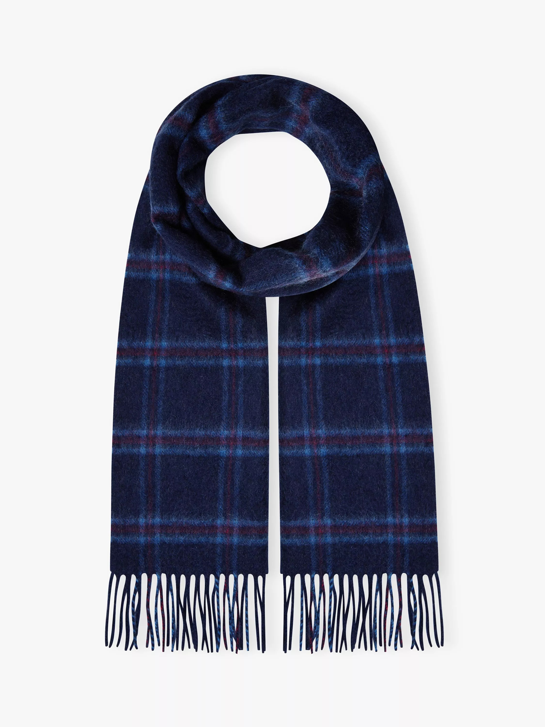 BroraCashmere Plaid Print Scarf, French Navy, One Size | John Lewis (UK)