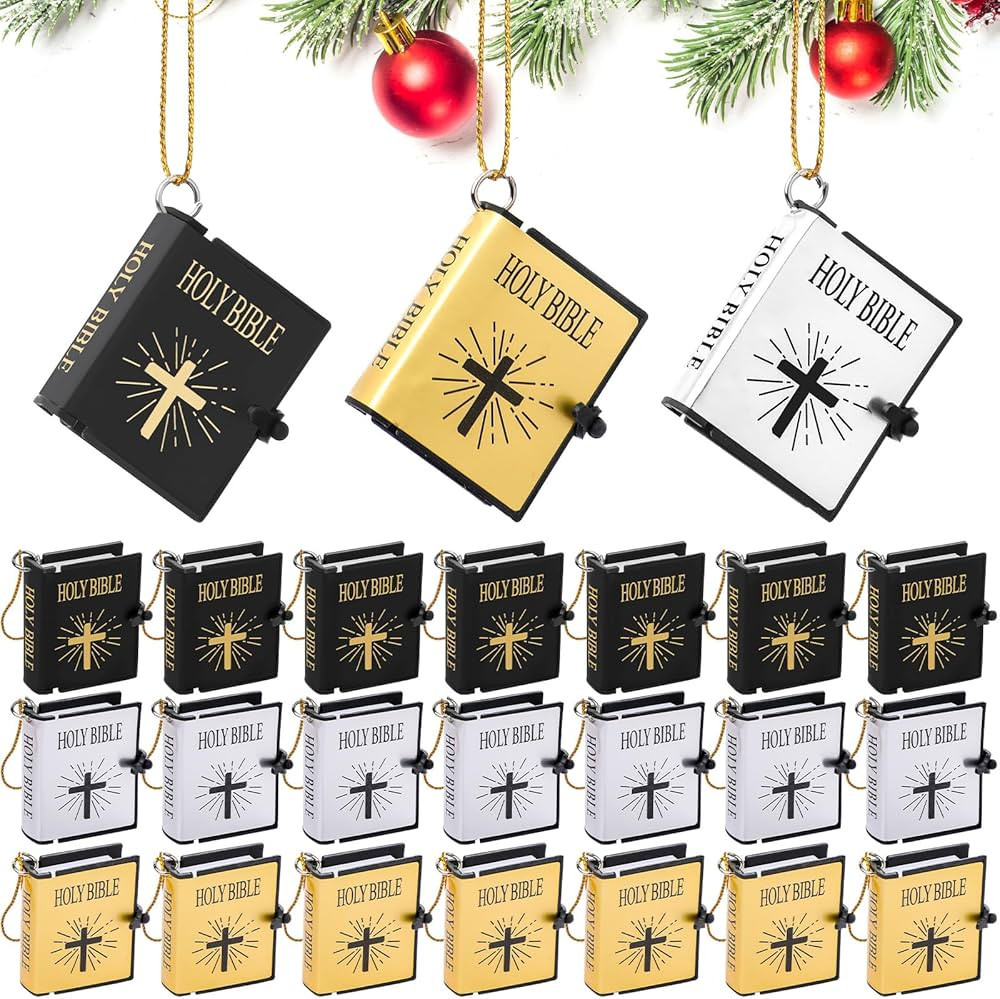 24 Pcs Christmas Tree Ornaments Mini Holy Bible Books Christmas Hanging Decoration Religious Chur... | Amazon (US)