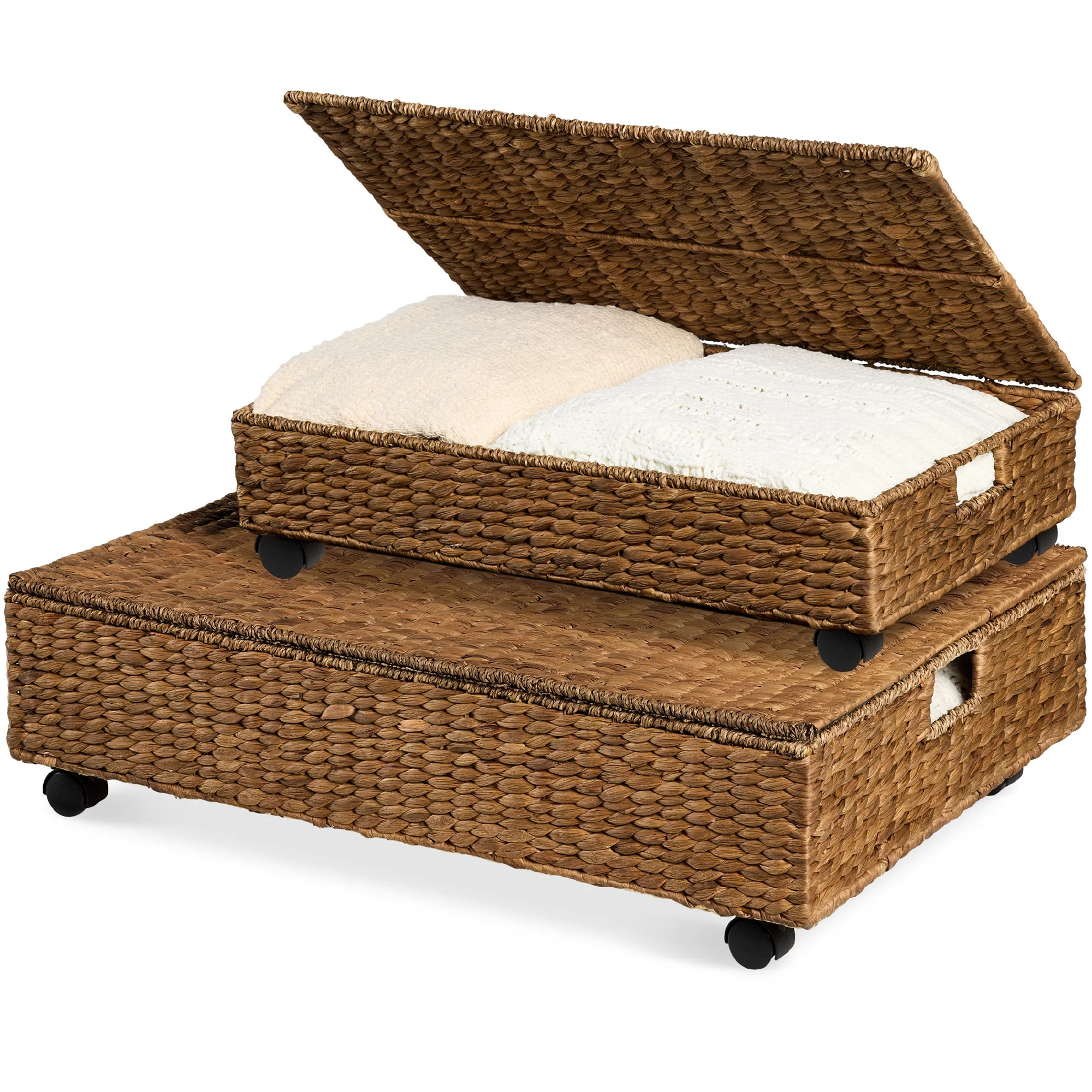 Best Choice Products 2PC Water Hyacinth Nesting Underbed Storage Baskets with Wheels - Chestnut | Walmart (US)