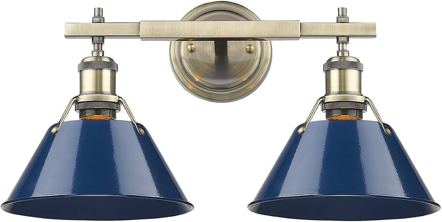 Golden Lighting 3306-BA2 AB-NVY Orwell Bath Vanity, Aged Brass with Navy Blue Shade | Amazon (US)