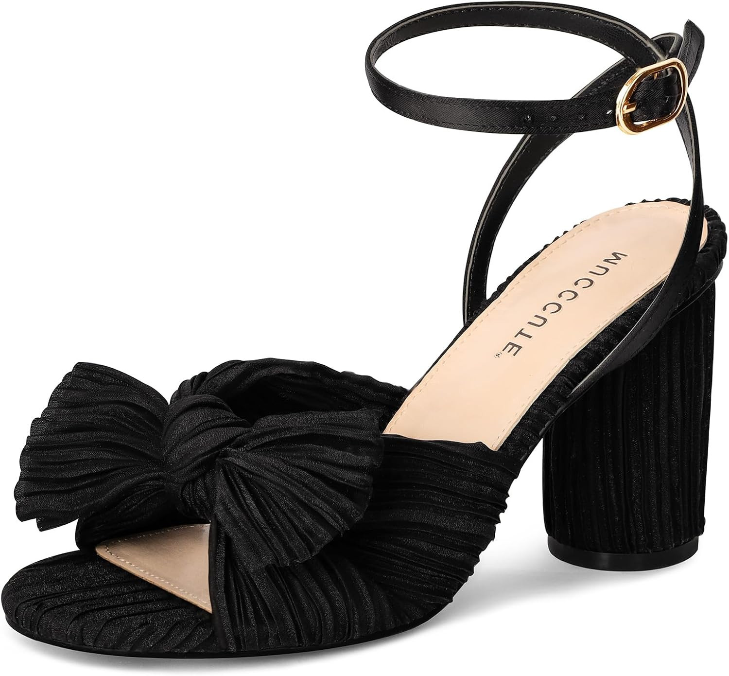 MUCCCUTE Women's Bow Knot Heeled Sandals Ankle Buckle Strap Chunky Heels | Amazon (US)