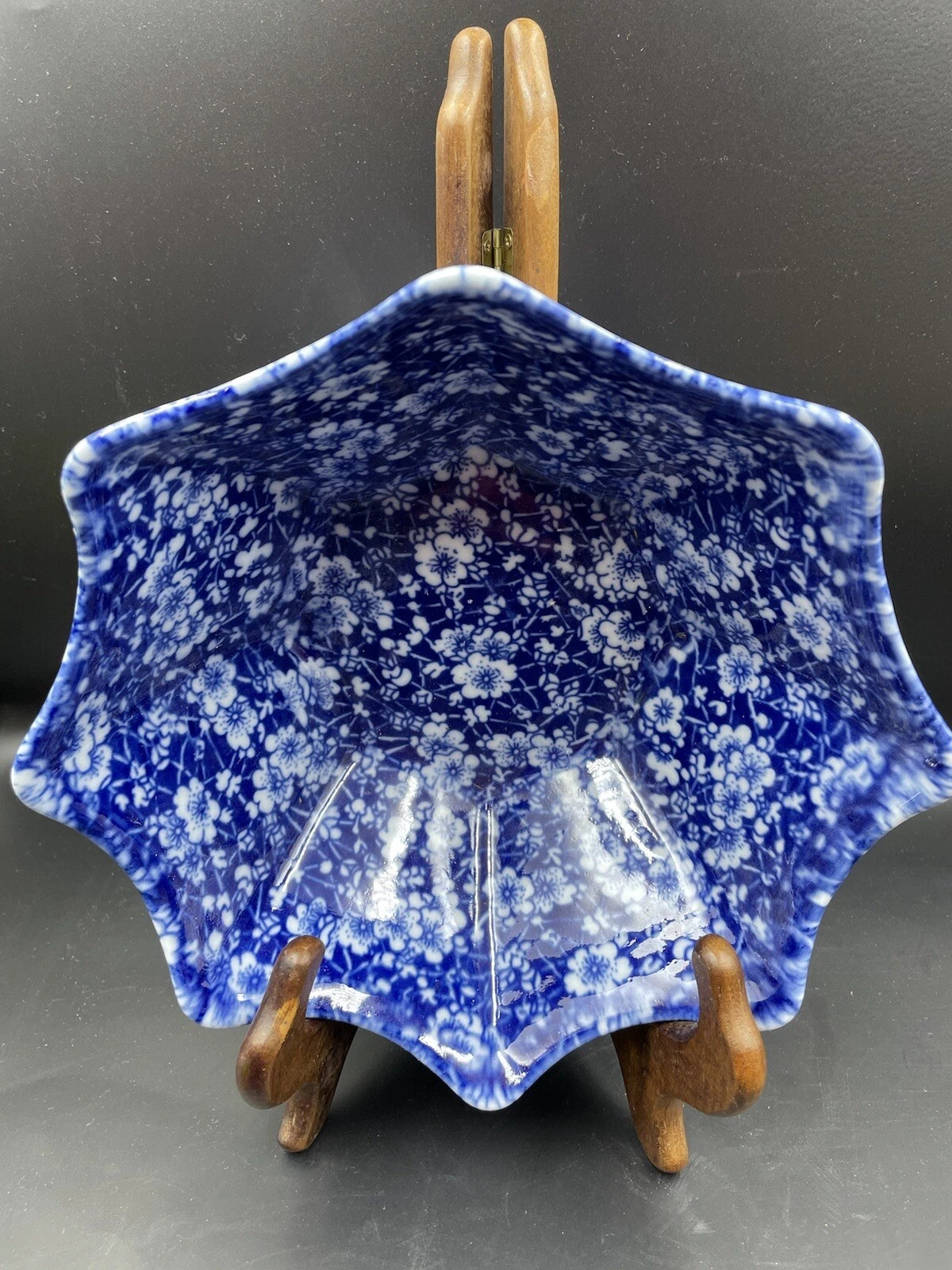 Blue and White Ceramic Serving Fruit Bowl Calico Floral Design Ruffle Edge Rim  | eBay | eBay US
