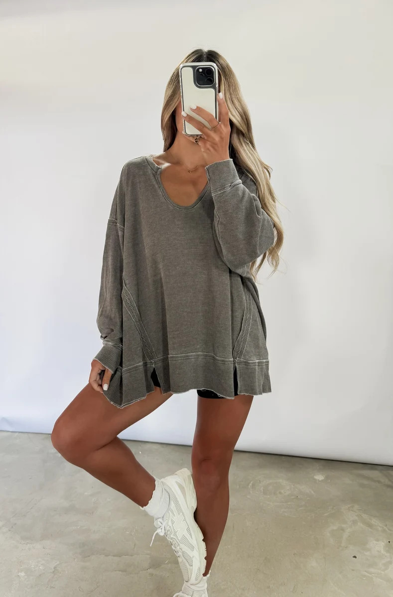 Saturday Afternoons Oversized Waffle Knit Top - Espresso | CK Squared Boutique