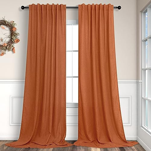 Burnt Orange Curtains 96 Inches Long for Living Room 2 Panels Back Tab Pocket Draperies Semi Sheer Linen Boho Fall Curtain for Bedroom Rustic Cottage Decor Terracotta Colored Tangerine Pumpkin 52x96 | Amazon (US)