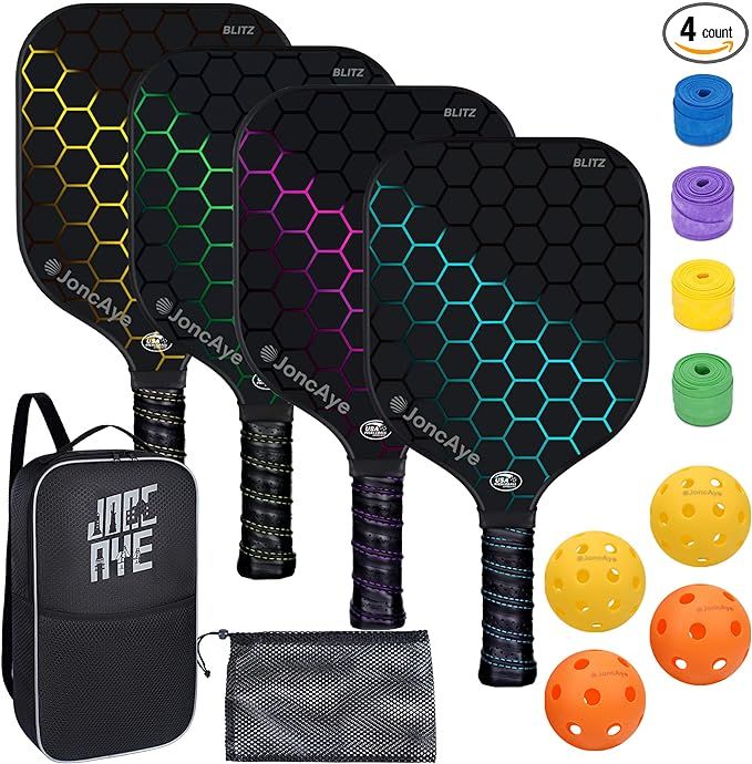 JoncAye Pickleball-Paddles-Set of 4 or 2 Rackets with Balls and Bag | USAPA Approved Pickle-Ball ... | Amazon (US)