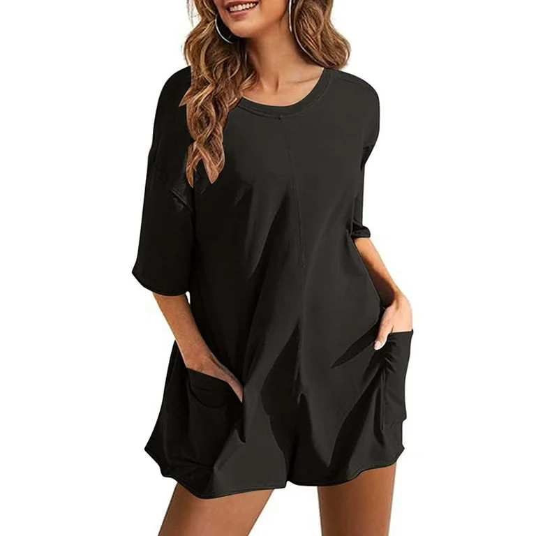 YDKZYM Women's Summer Oversized Tee Romper Casual Workout Athletic Romper Onesie Backless Loose fit | Walmart (US)