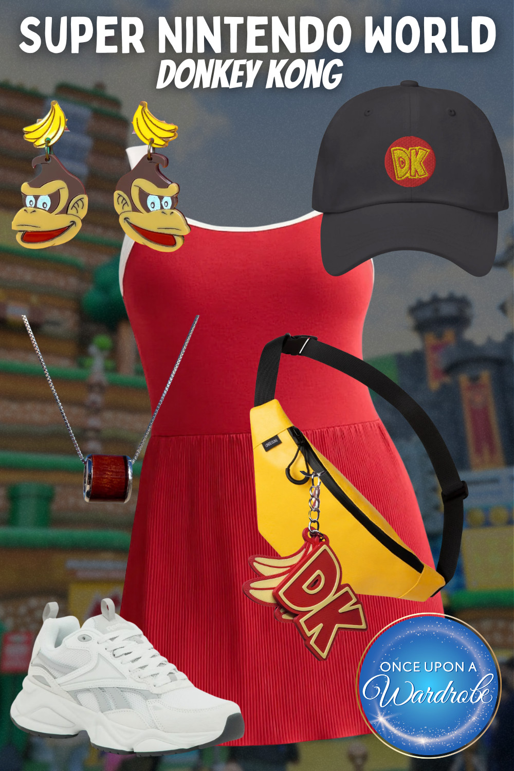 Donkey Kong inspired outfit for Epic Universe 🍌❤️

This Super Nintendo World outfit is bold, playful, and perfect for a full day at Universal Orlando. I styled a red dress with a DK hat, banana earrings, a yellow belt bag, and comfortable white sneakers for a cute but practical theme park look.

If you’re planning outfits for Super Nintendo World at Epic Universe, this is such a fun character-inspired option that still feels wearable beyond the parks.

Great for:
• Epic Universe outfit ideas
• Super Nintendo World outfits for women
• Universal Orlando outfit ideas
• Character inspired theme park outfits
• Cute and comfortable park outfits

Everything is linked here to make your Epic Universe outfit planning simple and stress-free 🍌✨ 

 #LTKmomlife #LTKTravel