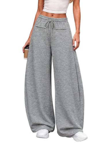 EMMIOL Women\u2019s Barrel Sweatpants Wide Leg Sweat Pants Baggy Adjustable High Waisted Joggers ... | Amazon (US)