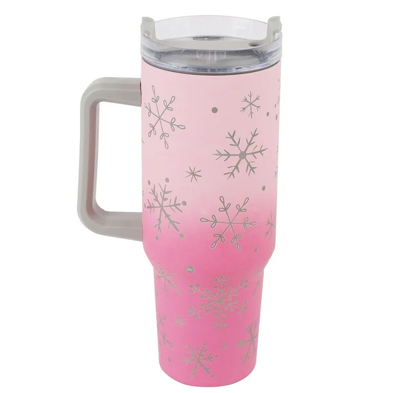Pink & Silver Stainless Steel Christmas Tumbler with Lid, 44 oz, by Holiday Time | Walmart (US)