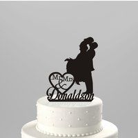 Wedding Cake Topper Silhouette Couple Mr  Mrs Personalized with Last Name, Acrylic Cake Topper CT3b | Etsy (US)