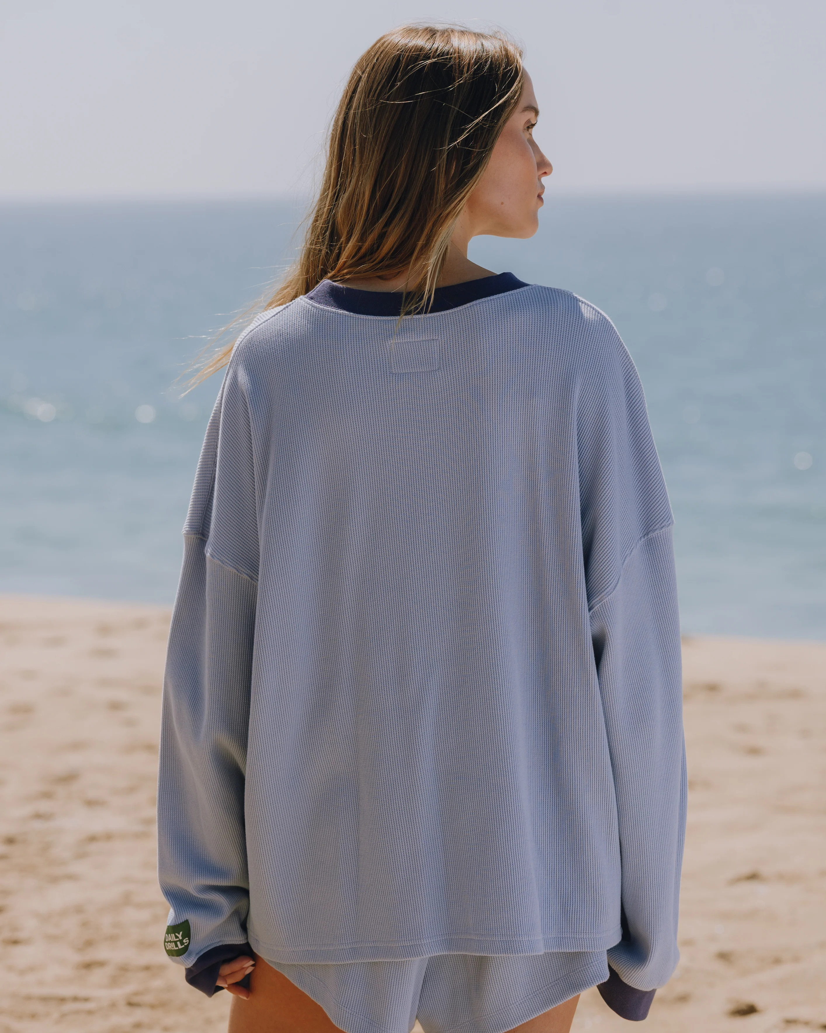 Oversized Daily Thermal - Mist + Navy Rib | Daily Drills LLC