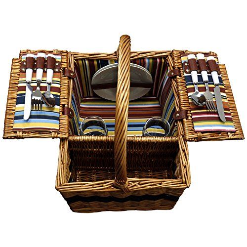 Picnic Basket - Large Basket With Settings For Two - Includes: Silverware, Glasses, and Accessories | Amazon (US)