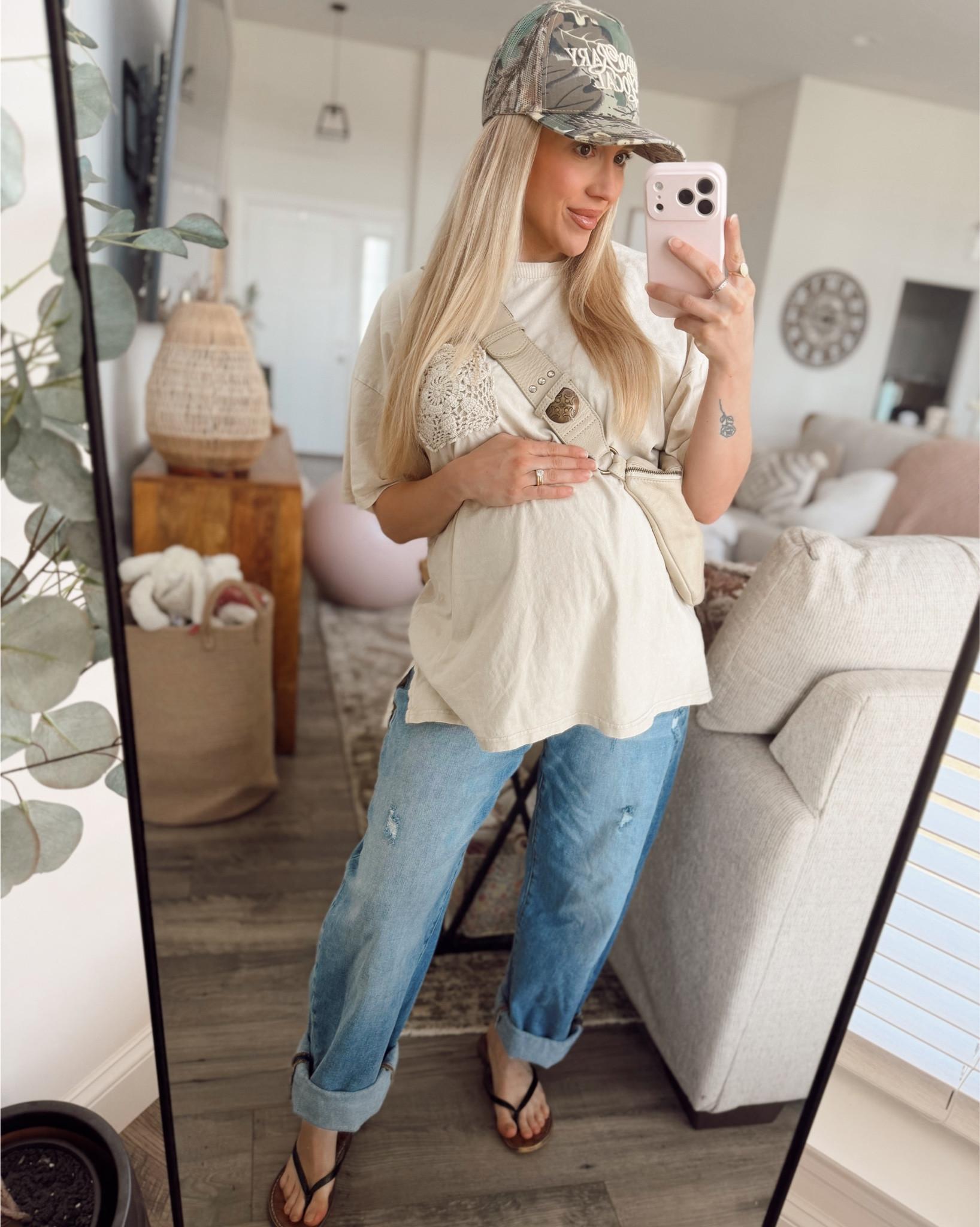 casual bump friendly ootd to go run some errands ✨ quite literally my favorite bump friendly barrel leg jeans! I’m in a size 26 which is 1 to 2 sizes up from what I wore pre-pregnancy for reference!

#LTKmomlife #LTKootd #LTKgrwm