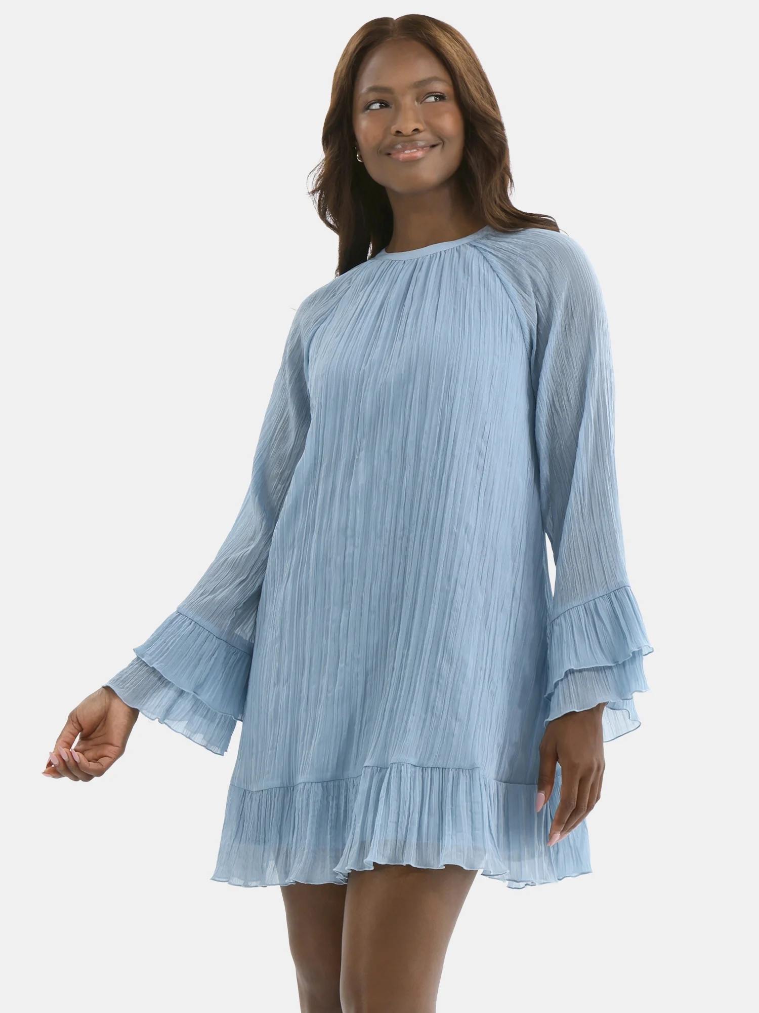 Time and Tru Women's and Women's Plus Crinkle Mini Dress with Back Tie, Sizes XS-4X | Walmart (US)