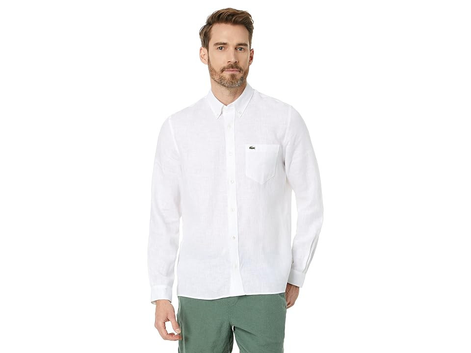 Lacoste Long Sleeve Regular Fit Linen Button-Down with Front Pocket Men's Short Sleeve Button Up White: XL/2XL (Euro 60) | Zappos.com