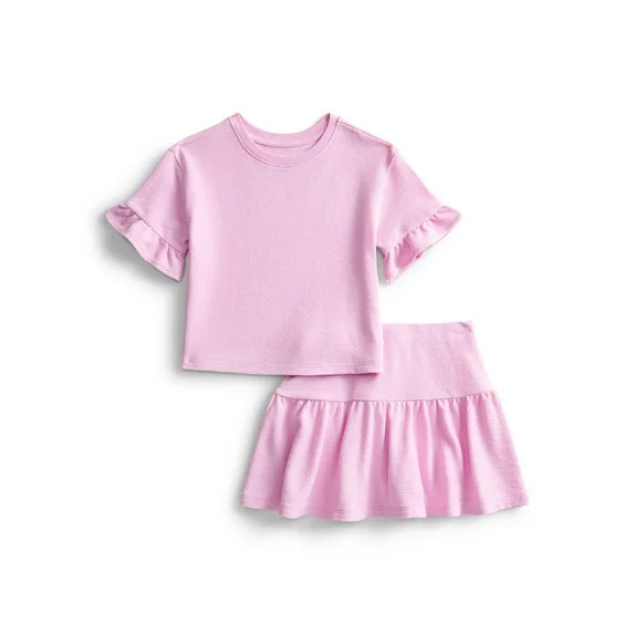 Wonder Nation Girls Ruffle Tee and Scooter Skirt Outfit Set, 2-Piece, Sizes 4-10 | Walmart (US)