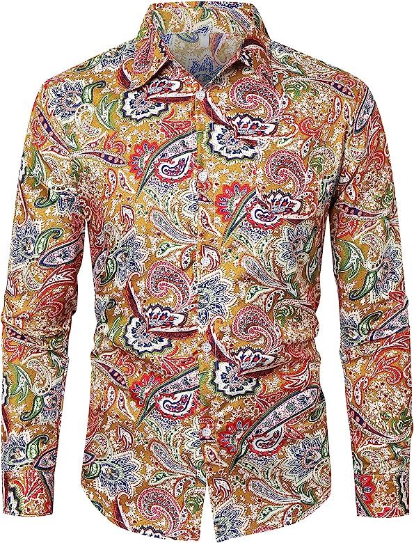 QZH.DUAO Men's Stylish Floral Long Sleeve Shirt & Short Sleeve Shirt | Amazon (US)