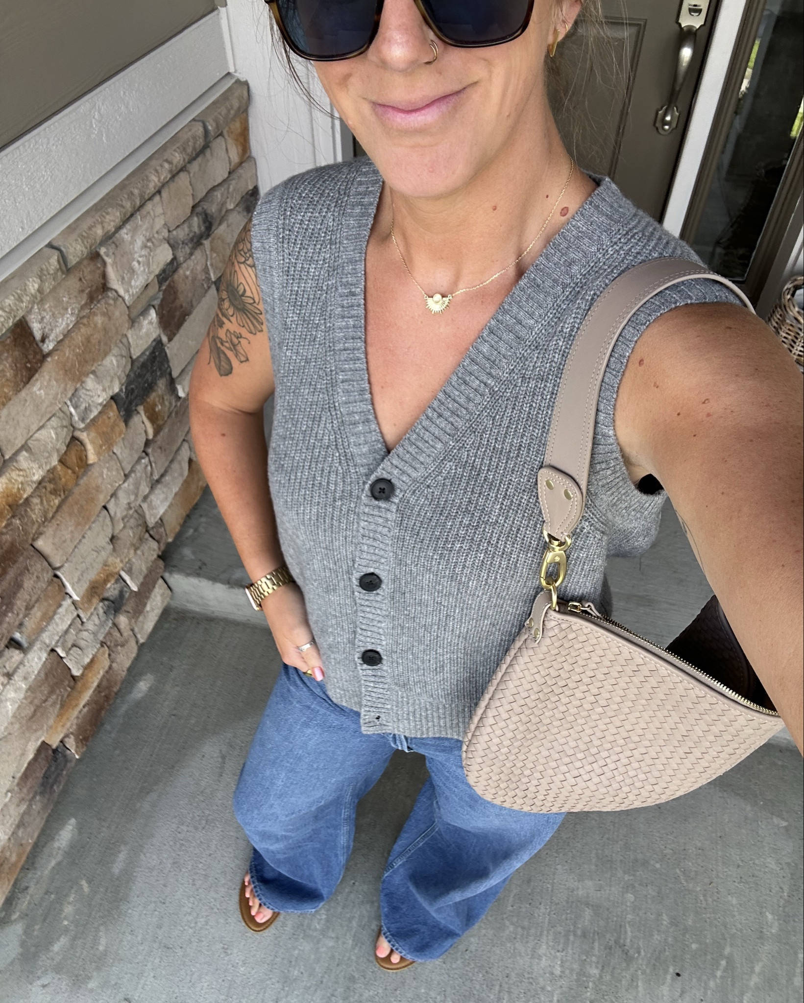 Today’s ootd 
✨large vest
✨30 tall jeans
✨11 wide flip flops 

#LTKOver40 #LTKMidsize