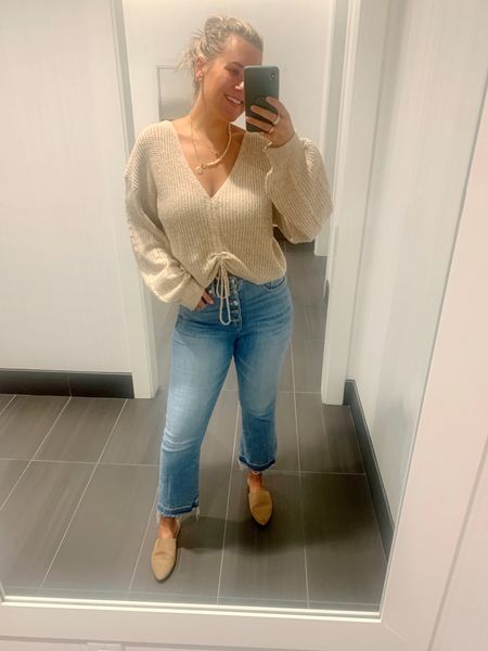 #CuteComfyOfficeLook #FallOutfit #ComfortableWorkOutfit #LoftJeans #Shein  #AmazonNecklace #Mules #OldNavy #HighWaistedJeans 

#LTKunder50 #LTKworkwear #LTKSeasonal