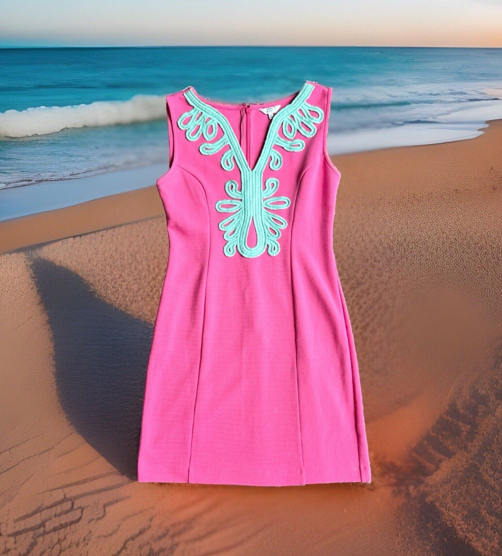 Crown And Ivy Body Con Hot Pink Dress Tight Soutache Ocean Trim Preppy Beach  | eBay | eBay US