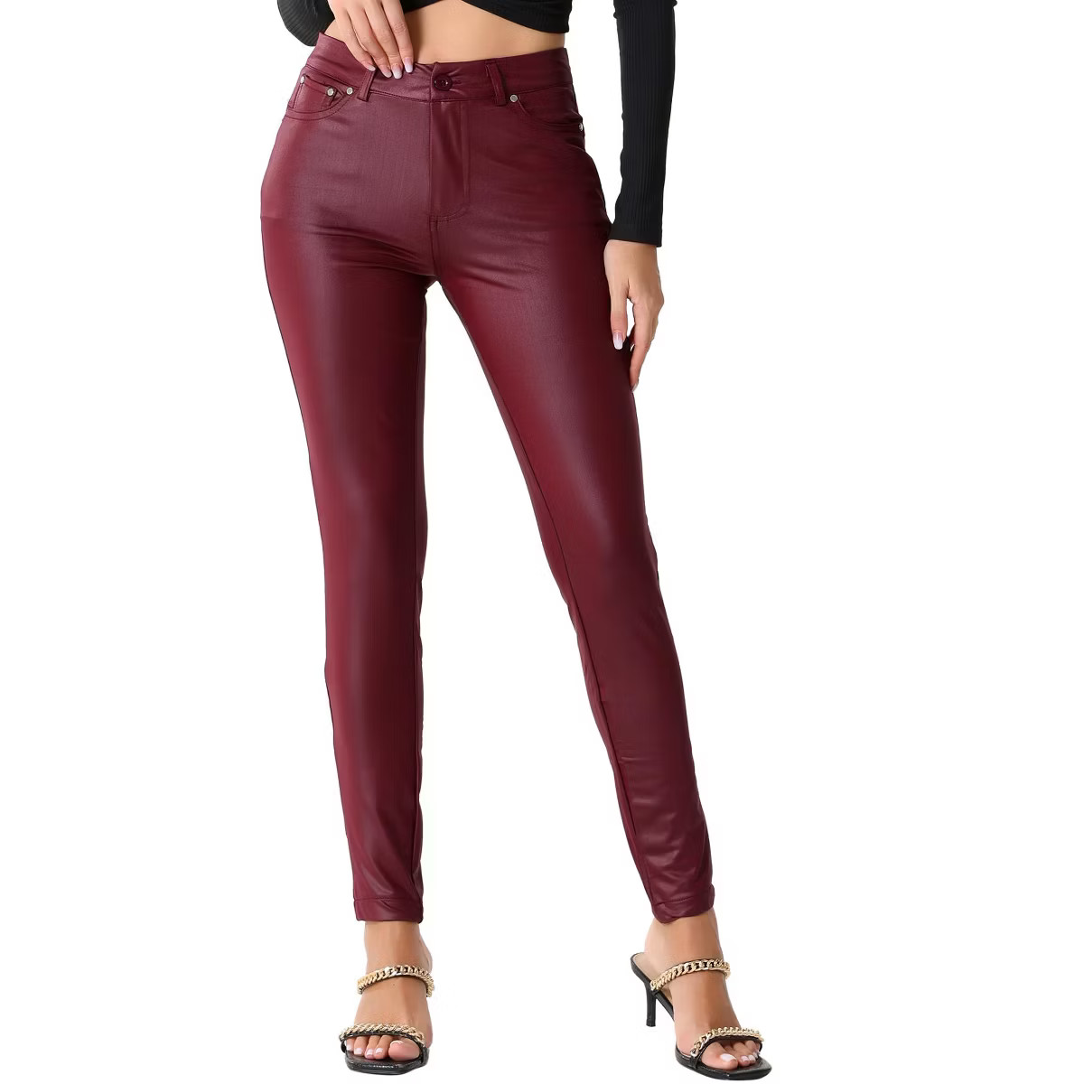 Allegra K Women's Faux Leather High Waist Stretch Slim Fit Motorcycle Legging Pants | Target