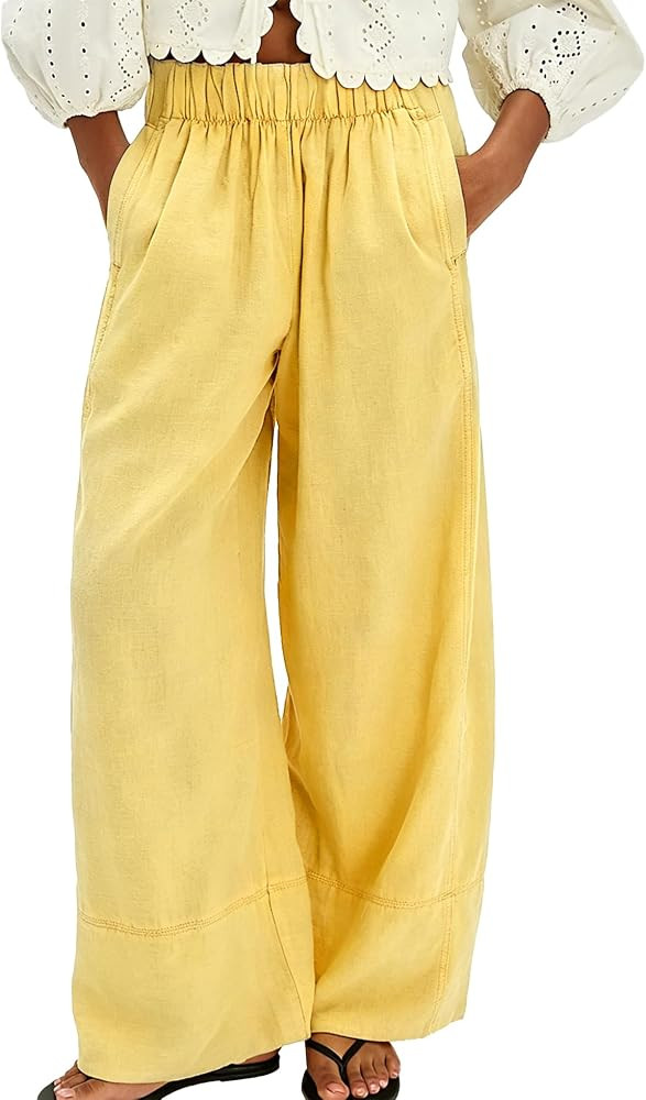 SeeLuNa Linen Pants for Women Cotton Baggy Boho Casual Palazzo Pants Wide Leg Long Lounge Trouser... | Amazon (US)