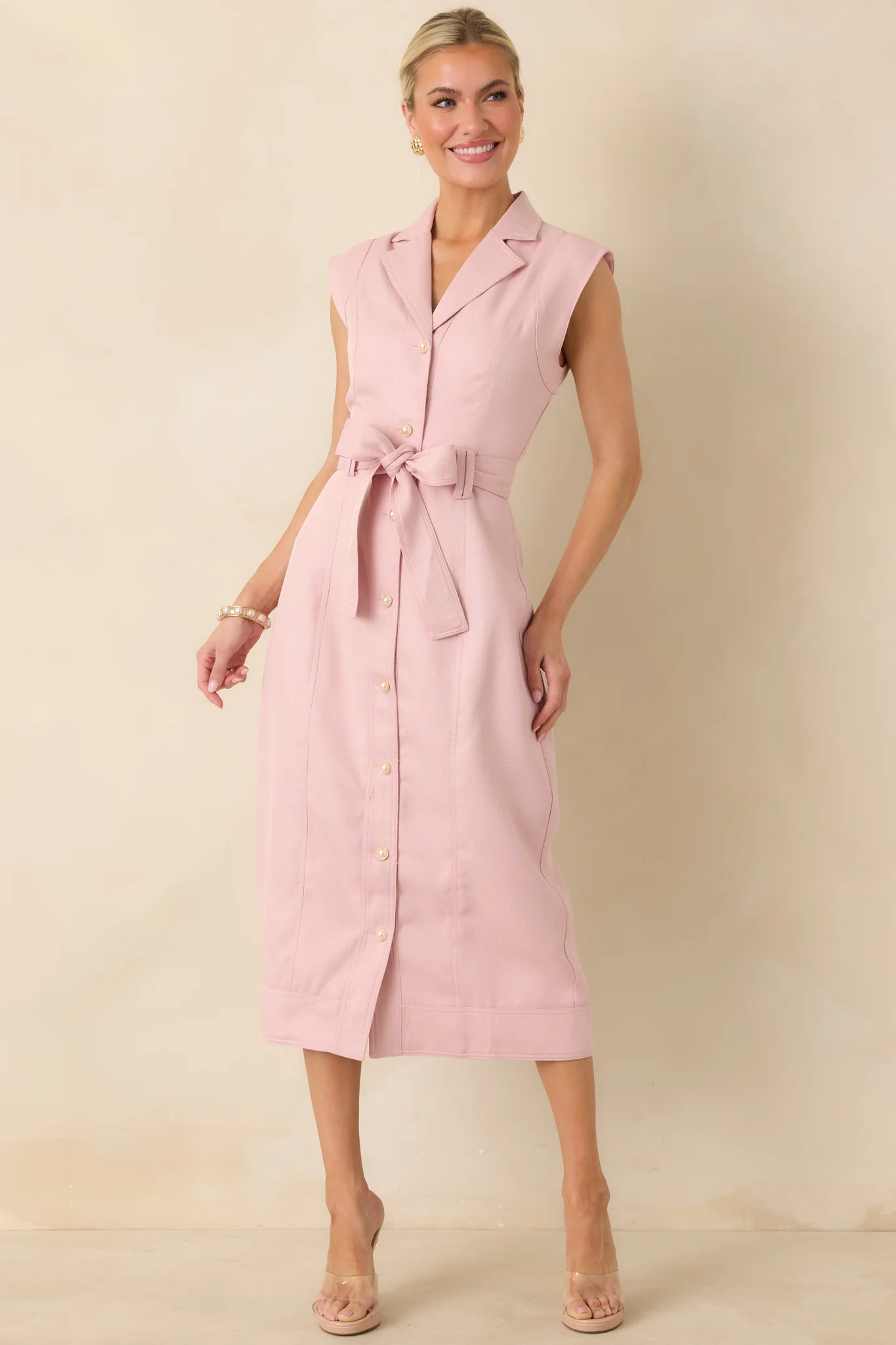 Prosperina Jacqueline Light Pink Midi Dress | Red Dress