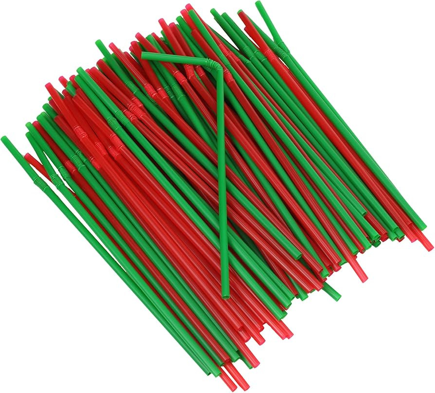 Chef Craft Select Plastic Flexible Christmas Straws, 8 inch 100 Piece Set, Green/Red | Amazon (US)