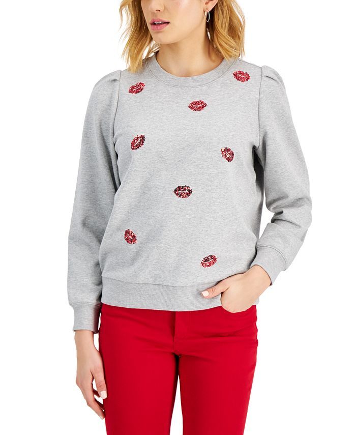 Charter Club Sequin-Embellished Lip-Graphic Sweatshirt, Created for Macy's & Reviews - Tops - Wom... | Macys (US)