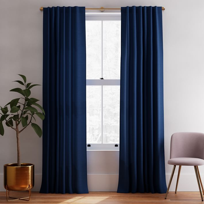 Solid Belgian Linen Curtain - Midnight | West Elm (US)