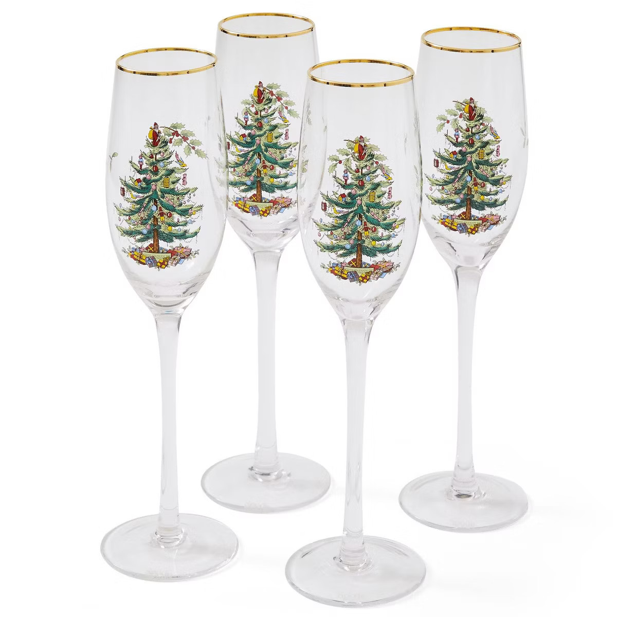 Spode Christmas Tree Gold 8.5oz Champagne Flutes (Set of 4) - Gold Rimmed Glasses, Festive Holida... | Target