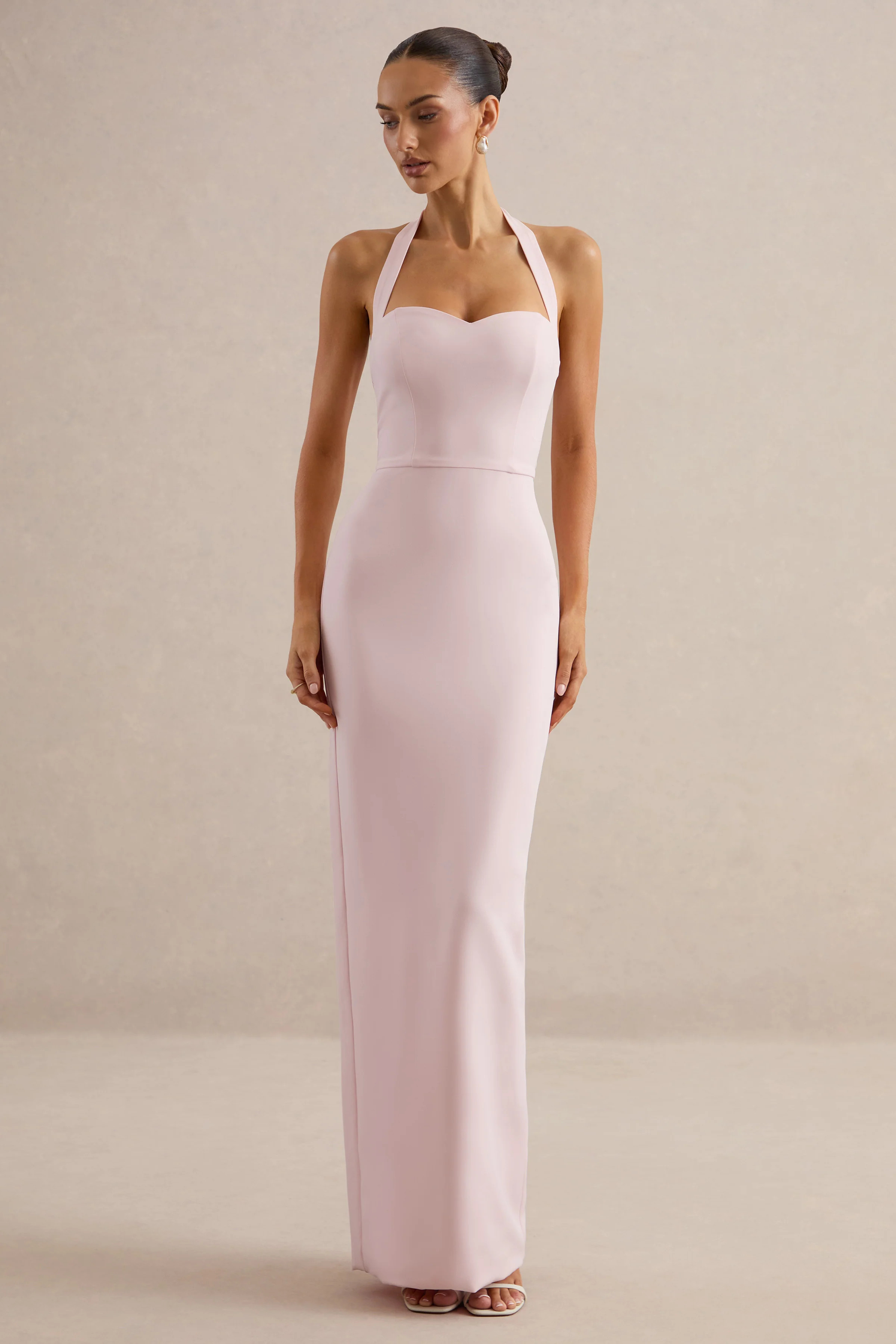 Heloira | Light Pink Sweetheart-Neck Maxi Dress | Club L London