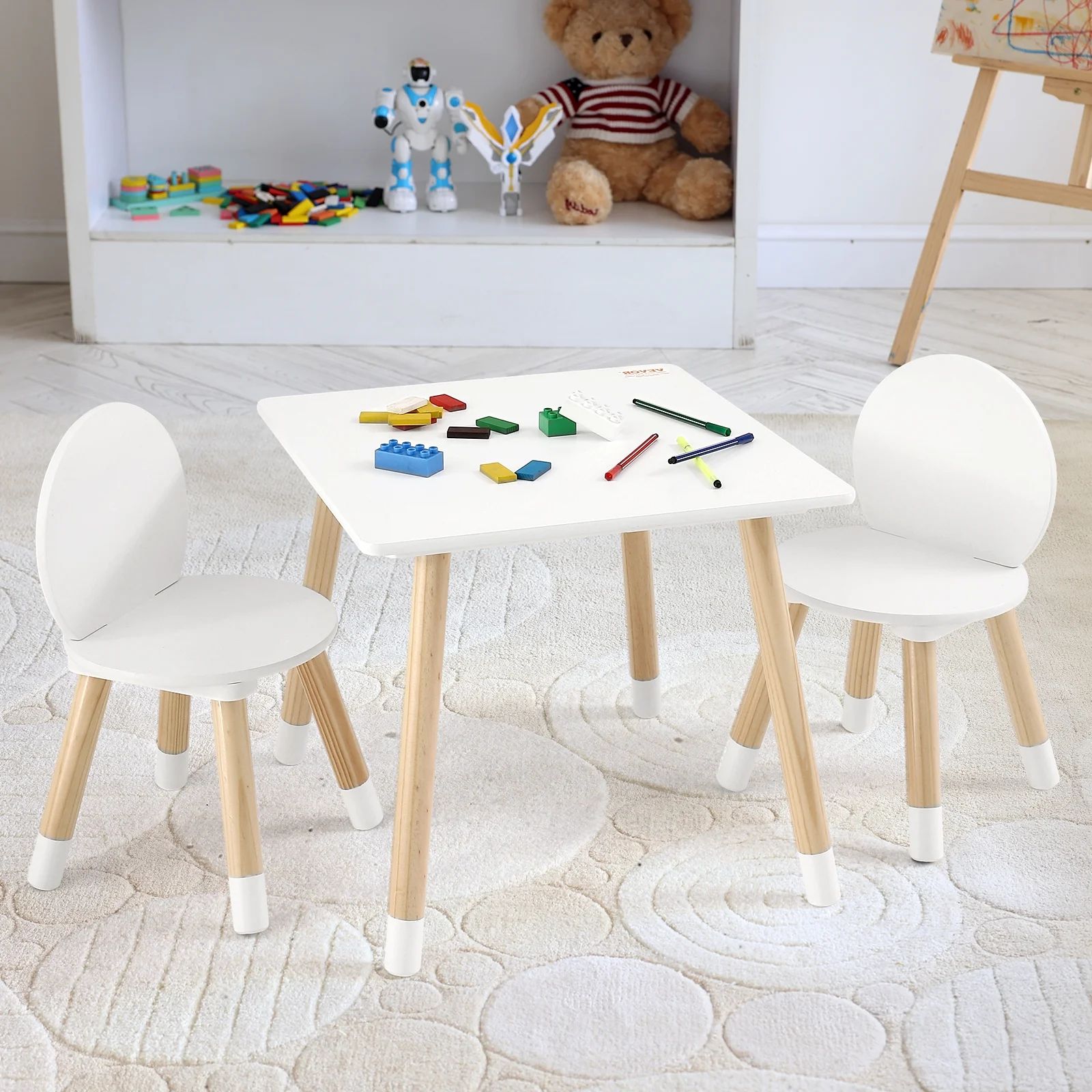 SKYSHALO Kids Table and 2 Chairs Set Kids Craft and Play Table Drawing Reading | Walmart (US)