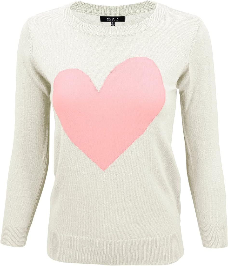 YEMAK Women's Knit Sweater Pullover – Long Sleeve Crewneck Cute Heart Star Cable Pattern Casual... | Amazon (US)