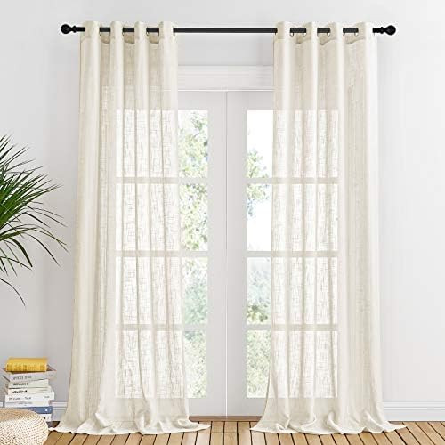 PONY DANCE Voilage Rideaux Beige - Draperies Voile en Lin Motif de Croix Lumière Filtrer avec Oeille | Amazon (FR)