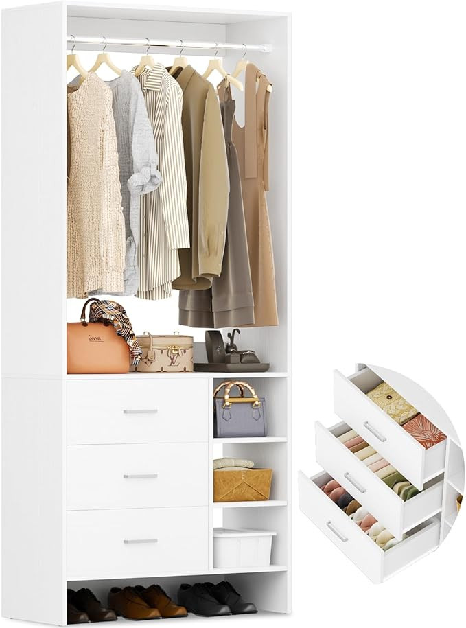 Aheaplus 2.5FT Closet System with 3 Drawers, 29.5’’ Closet Organizer, Wood Closet Organizer S... | Amazon (US)
