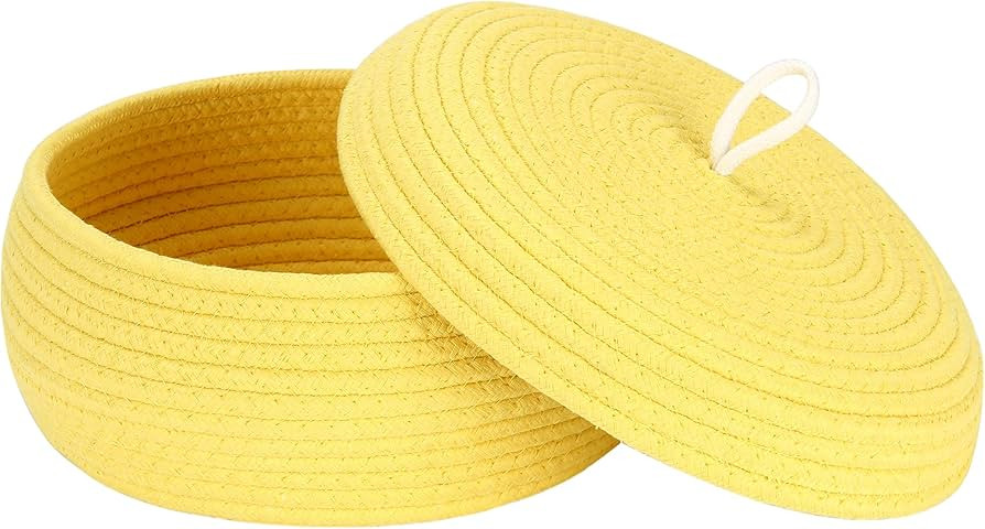 Sea Team Round Cotton Rope Storage Basket with Lid, Decorative Woven Storage Bin, Pot, Caddy, Org... | Amazon (US)