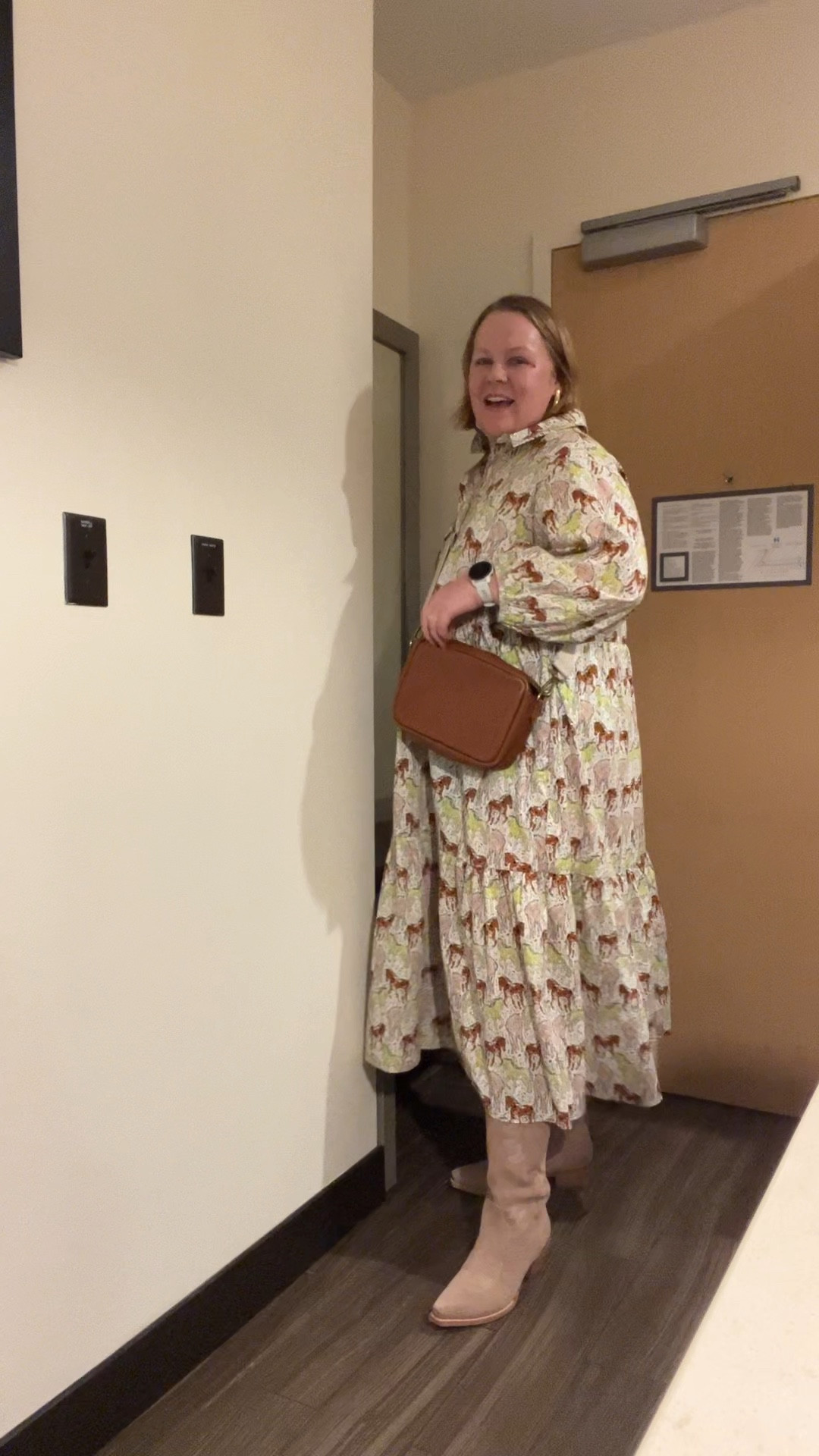 Cowboy boots with dress, Tecova Annie cowboy boots, Anthropologie dress, Madewell bag

#LTKVideo #LTKStyleTip