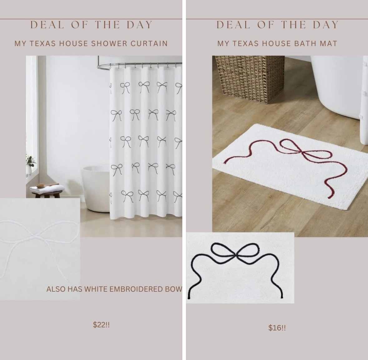 Brand new my Texas house bathroom collection!!!! Embroidered bow shower curtain (has white or black bows) & bow bath mat (red or black) 🎀🎁 

#LTKSeasonal #LTKHoliday #LTKselfcare